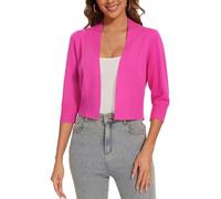 Kyzoeyou Bolero Damen Open Knit Cardigan Strickjacke Langarmshirt Kurz Zum Kleid Shrug Cardigan Top (Hot Pink M)