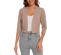 Kyzoeyou Bolero Damen Open Knit Cardigan Strickjacke Langarmshirt Kurz Zum Kleid Shrug Cardigan Top (Dunkle Aprikose M)