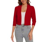 Kyzoeyou Cardigan Noos Strickjacke Damen Kurz V-Ausschnitt Langarmshirt Basic Bolerojacke Freizeit Boleroshrug (Rot XL)