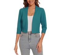 Kyzoeyou Strickjacke Damen Sommer V-Ausschnitt 3/4-Arm Bolero Festlich Cardigan Blazer (Grün L)