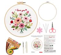 KZARYVEXIS Stickset für Erwachsene Anfänger, DIY Stickerei Kit (Blumen) | Komplettes Starter Set mit Blumen-Landschaft & Karussell, Bastelgeschenk mit Motiv, Ideal für Anfänger, Kreativ & Entspannend