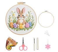 KZARYVEXIS Stickset für Erwachsene Anfänger, DIY Stickerei Kit (Osterhase) | Komplettes Starter Set mit Blumen-Landschaft & Karussell, Bastelgeschenk mit Motiv, Ideal für Anfänger, Kreativ & Entspannend