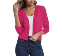 KZYQDARS Damen StrickjackeDamen Elegante Strickjacke V Ausschnitt Bolero Shrug Vorne Offen Strickpullover Anspruchsvoll Bequem Vielseitig für Frühling Sommer Mantel Minijacke Bolero Rosarot L