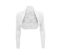 KZYQDARS Strickjacken für Damen Kurzes Damen Bolero Aus Spitze, Ausgehöhlt, Langärmelig, Vorne Offen, Bolero, Shrug Top, Jacke, Strickjacke für Sommer, Abendkleider, Hochzeit, Weiß, S
