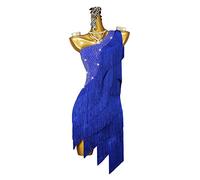 kzytamz Ärmelloses Latein Für Damen Tanzkleider Für Die Praxis Cha-Cha Performance Saum Lateinisches Turnierkleid Für Frauen Flamenco Kleid Salsa Tanzen Outfit (XL,Blue)