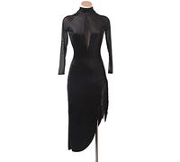 kzytamz Damen Hoher Kragen Lateinische Tanzkleider Ballsaal Samt Samba Rock Schwarzes Lateinisches Turnierkleid Schlitzrock Für Frauen Flamenco Kleid Salsa Tanzen Outfit (M,Black)