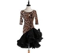 kzytamz Damen Leopard Latein Tanzkleider Ausschnitt Rundhalsausschnitt Latein Turnierkleid Ballsaal Salsa Samba Cha Cha Rock Walzer Performance Kleid Foxtrot Praxisrock (S,Leopard)