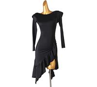 kzytamz Damen Schwarz Latein Tanzkleider Ballsaal Salsa Samba Rock Latein Turnierkleid Asymmetrischer Saum Schlitzrock Weibliches Kleid Lateinischer Tanz Quaste (XL,Black)