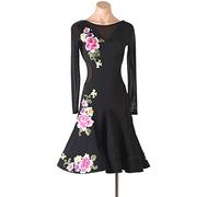 kzytamz Damen Schwarz Latein Tanzkleider Rückenfrei Lange Ärmel Latein Turnierkleid Ballsaal Salsa Samba Big Swing Rock Ballsaal Leistung Tanzkleider Geschenke für Frauen (XXL,Black)