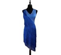 kzytamz Frauen Wide Sling Fransen Latin Dance Kleider Ballsaal Salsa Samba Kostüm Latin Competition Dress Latin Trainingskleid Für Frauen Flamenco Kleid Foxtrot Praxisrock (XL,Navy Blue)
