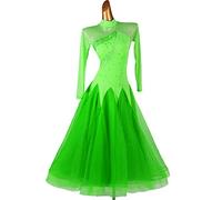 kzytamz Gesellschaftstanzkleid für Damen Modernes Walzer-Standardkleid Turniertanzkleid mit Langen Ärmeln Tango-Tanzkleidung Ballsaal Leistung Tanzkleider Geschenke für Frauen (XL,Green)