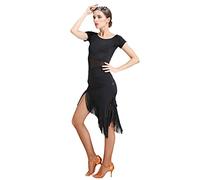 kzytamz Latein Tanz Kleid für Damen Ballroom Latin Tango Salsa Dance Rock Damen Walzer Gesellschaftstanz Kleider Schwarz Sexy Fransen Latin Dress Geschenke für Frauen (S,Black)