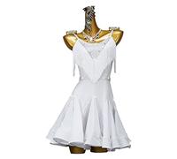 kzytamz Latein Tanz Performance Kleider Mit Fransen Für Damen Ärmelloses Tango Modern Turnierkleid Mit V-Ausschnitt Gesellschafts latein Kleid Damen latein Kleider Latino Kleid (M,White)