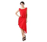 kzytamz Lateinisches Tanzkleid Damen Ballsaal Salsa Samba Tango Lateinisches Tanzkleid Kordelzug Schräger Rock Ärmelloses Rundhalsausschnitt Lateinisches Turnierkleid (XXL,Red)