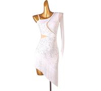 kzytamz Lateinisches Tanzkleid Damen Fransen Latein Tanzkleider für Frauen Weißes Latein Turnierkleid Ballsaal Rückenfrei Salsa Samba Rumba ChaCha Kostüm Geschenke für Frauen (M,White)