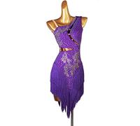 kzytamz Lateinisches Tanzkleid Damen Fransen Latin Dance Kleider für Frauen Ballsaal Salsa Samba Rumba ChaCha Kostüm Beruf Latin Competition Dress Walzer Performance Kleid (S,Purple)