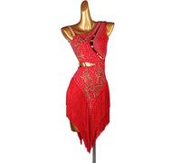 kzytamz Lateinisches Tanzkleid Damen Fransen Latin Dance Kleider für Frauen Ballsaal Salsa Samba Rumba ChaCha Kostüm Beruf Latin Competition Dress Walzer Performance Kleid (M,Red)