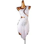 kzytamz Lateinisches Tanzkleid Damen Fransen Latin Dance Kleider für Frauen Ballsaal Salsa Samba Rumba ChaCha Kostüm Beruf Latin Competition Dress Walzer Performance Kleid (S,White)