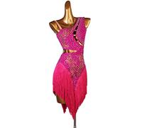 kzytamz Lateinisches Tanzkleid Damen Fransen Latin Dance Kleider für Frauen Ballsaal Salsa Samba Rumba ChaCha Kostüm Beruf Latin Competition Dress Walzer Performance Kleid (S,Rose red)