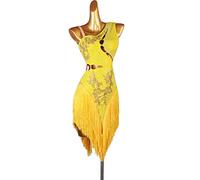 kzytamz Lateinisches Tanzkleid Damen Fransen Latin Dance Kleider für Frauen Ballsaal Salsa Samba Rumba ChaCha Kostüm Beruf Latin Competition Dress Walzer Performance Kleid (S,Yellow)