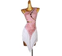 kzytamz Lateinisches Tanzkleid Damen Fransen Latin Dance Kleider für Frauen Ballsaal Salsa Samba Rumba ChaCha Kostüm Beruf Latin Competition Dress Walzer Performance Kleid (S,pink)