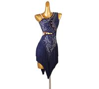 kzytamz Lateinisches Tanzkleid Damen Fransen Latin Dance Kleider für Frauen Ballsaal Salsa Samba Rumba ChaCha Kostüm Beruf Latin Competition Dress Walzer Performance Kleid (M,Navy Blue)