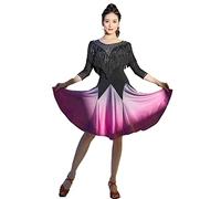 kzytamz Latin Dance Kleider Damen Sexy Fransen 3/4 Ärmel Latein Turnierkleid Ballsaal Salsa Samba Cha Cha Rock Walzer Performance Kleid Für Frauen Flamenco Kleid (XXL,Purple)