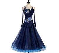 kzytamz Professionelle National Standard Dance Dress Für Frauen Langärmeliger Walzer Kleider Standard-Tanzkleider Spitze Modernes Tanzkleid Gesellschaftstanz Kleid Walzer (S,Blue)