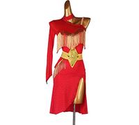 kzytamz Sexy Latein Tanz Kleid für Damen mit Quaste Lateinisches Tanzkleid Damen Schlauchperlen Salsa Samba Cha Cha Turnierkleid Ballsaal Tango Walzerrock Ballroom Kleider (M,Red)
