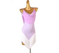 kzytamz Sexy Sling Latin Dance Kleider mit V-Ausschnitt für Frauen Ballsaal Salsa Samba ChaCha Kostüm Quaste Latin Competition Dress Für Frauen Flamenco Kleid (XL,Purple)