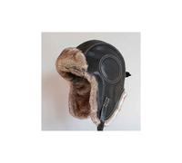 (L 58-60 cm - Schwarz) Winter-Uschanka-Mütze für Damen und Herren, Pilotenmütze, Fliegermütze, Bombermütze, Trappermütze, Kunstpelz, Leder
