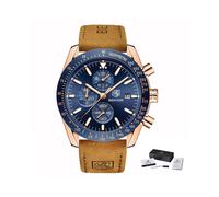 (L Braun Gold Blau B) Herrenuhren Marke Luxus Silikonarmband Wasserdicht Sport Quarz Chronograph Militär