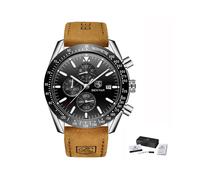 (L Braun Silber Schwarz) Herren Uhren Marke Luxus Silikon Armband Wasserdicht Sport Quarz Chronograph