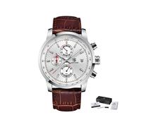 (L Dunkelbraun Weiß) Mode Chronograph Sport Herren Uhren Top Marke Luxus Quarz Uhr Reloj Hombre