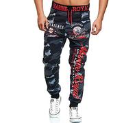 L.gonline Jogginghose Herren lang | Trainingshose Baumwolle | Sporthose mit Bündchen | Enger Beinabschluss | Marine 5258 (XL, Antra/Rot Camo)