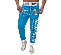 L.gonline Jogginghose Herren lang | Trainingshose Baumwolle | Sporthose mit Bündchen | Enger Beinabschluss | Marine 5258 (XXL, Türkis)