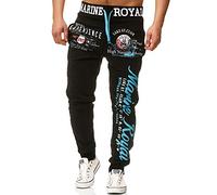 L.gonline Jogginghose Herren lang | Trainingshose Baumwolle | Sporthose mit Bündchen | Enger Beinabschluss | Marine 5258 (S, Schwarz/Blau)