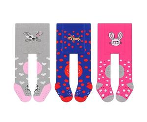 L&K-II 3er Pack Krabbelstrumpfhose Baby Mädchen Jungen Strumpfhose mit ABS Sohle Anti Rutsch Noppen Punkte Tier Herz Motiv 2732A 68-74