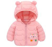 L PATTERN Baby Winterjacke Mädchen Daunenjacke Baby Junge mit Cartoon Hut Baby Steppjacke Kurz Freizeitorientiert Leicht Kinder Mantel,Rosa,74-80
