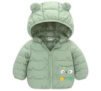 L PATTERN Baby Winterjacke Mädchen Daunenjacke Baby Junge mit Cartoon Hut Baby Steppjacke Kurz Freizeitorientiert Leicht Kinder Mantel,Grün,74-80