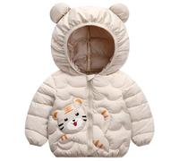 L PATTERN Leichte Daunenjacke Baby mit Kapuze Wintermantel Baby Mädchen Steppjacke Baby Junge Tierdrucke Cartoon Outdoor Jacke,Beige,86
