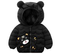 L PATTERN Leichte Daunenjacke Baby mit Kapuze Wintermantel Baby Mädchen Steppjacke Baby Junge Tierdrucke Cartoon Outdoor Jacke,Schwarz,74-80