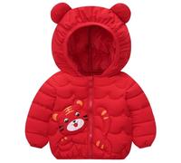 L PATTERN Leichte Daunenjacke Baby mit Kapuze Wintermantel Baby Mädchen Steppjacke Baby Junge Tierdrucke Cartoon Outdoor Jacke,Rot,74-80