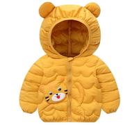 L PATTERN Leichte Daunenjacke Baby mit Kapuze Wintermantel Baby Mädchen Steppjacke Baby Junge Tierdrucke Cartoon Outdoor Jacke,Gelb,104-110