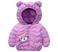 L PATTERN Leichte Daunenjacke Baby mit Kapuze Wintermantel Baby Mädchen Steppjacke Baby Junge Tierdrucke Cartoon Outdoor Jacke,Lila,86