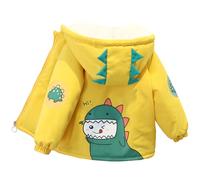 L PATTERN Winterjacke Kinder Mädchen Kapuze Cartoon Verdickung Wintermantel Junge Freizeit Sport Warm Outdoor Jacke,Kleiner Grüner Drache Gelb,92-98