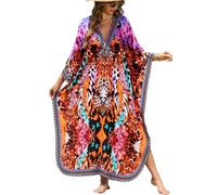 L-Peach Damen Bohemian Kaftan Nachthemd Langes Loungewear Strandkleid Vertuschungen Robe Sarong Pareo