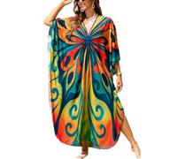 L-Peach Damen Bohemian Kaftan Nachthemd Langes Loungewear Strandkleid Vertuschungen Robe Sarong Pareo