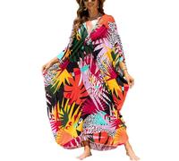 L-Peach Damen Bohemian Kaftan Nachthemd Langes Loungewear Strandkleid Vertuschungen Robe Sarong Pareo