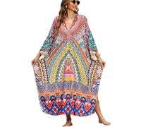 L-Peach Damen Bohemian Kaftan Nachthemd Langes Loungewear Strandkleid Vertuschungen Robe Sarong Pareo